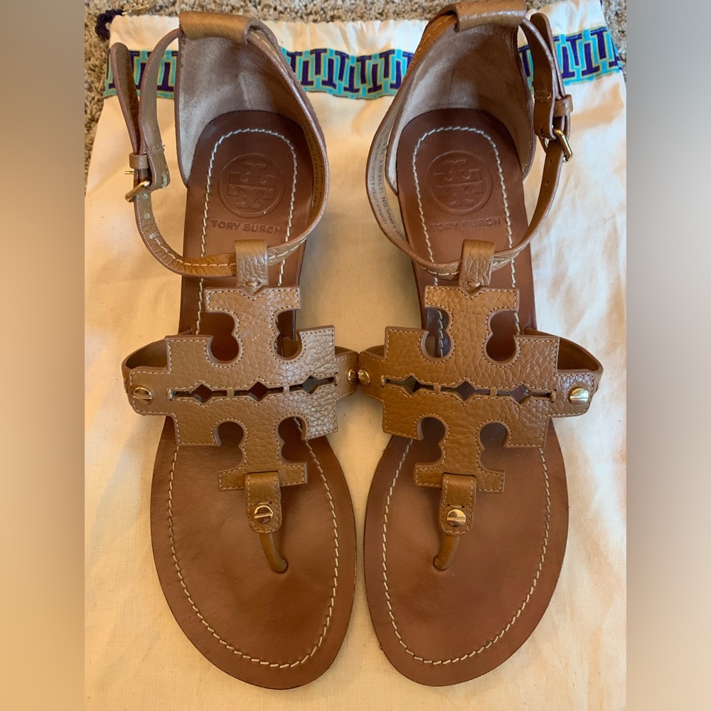Tory Burch Chandler Wedge Sandals Tan 8.5M